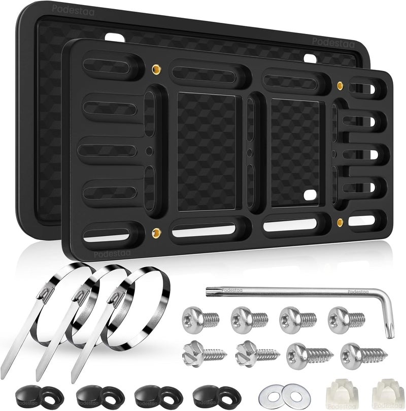 Podestaa Front License Plate Bracket Holder Frame,2 Drill License Plate Mount,Universal Bumper Car Tag Frame Mounting kit - Image 1